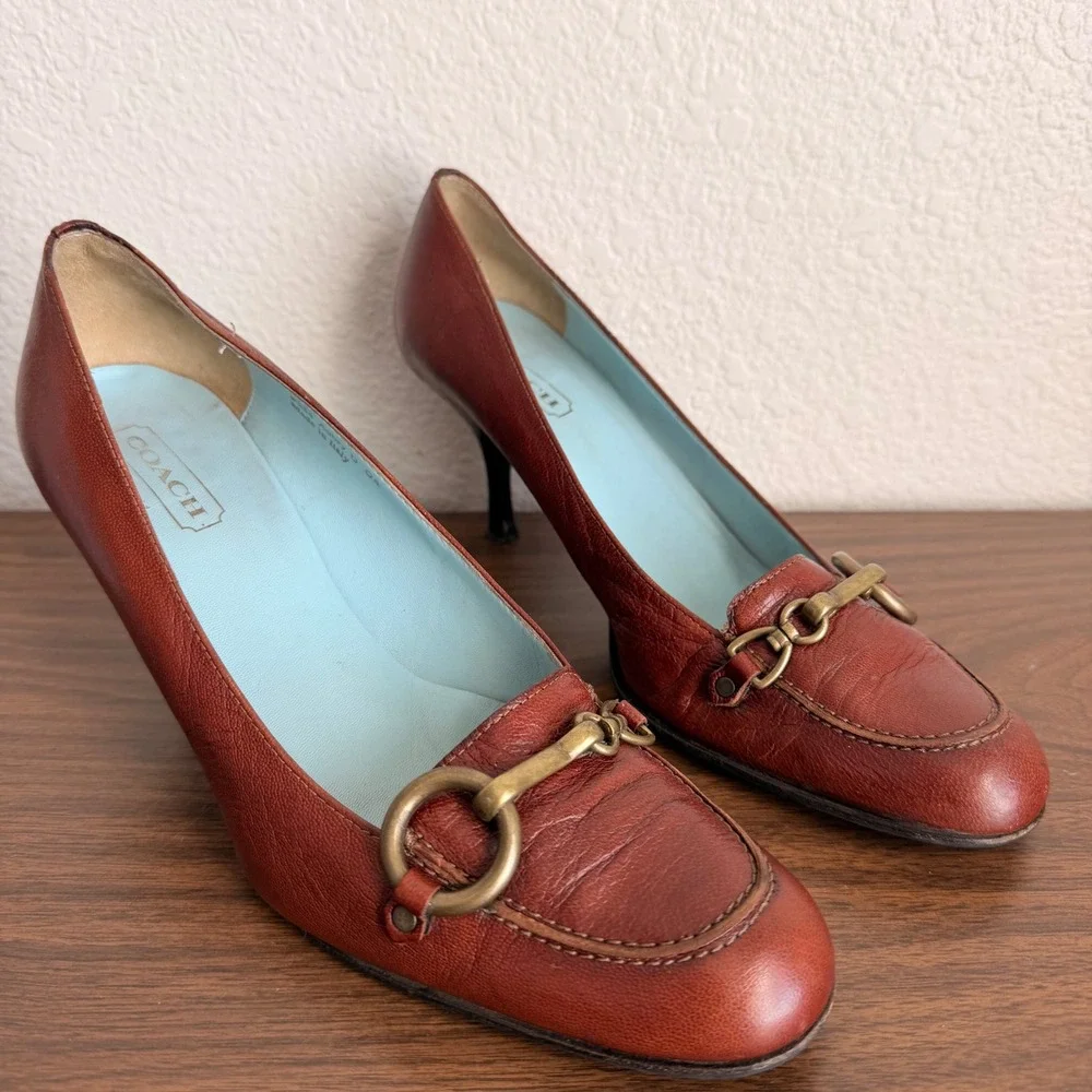 Vintage Coach Aubry Brown Leather Kitten Heel Women's Pump Loafers Size 9 B